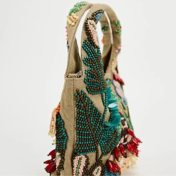 NWT Zara Beaded Mini Bucket Bag Canvas Jungle Tropical Animal 6525/310 - Picture 15 of 15
